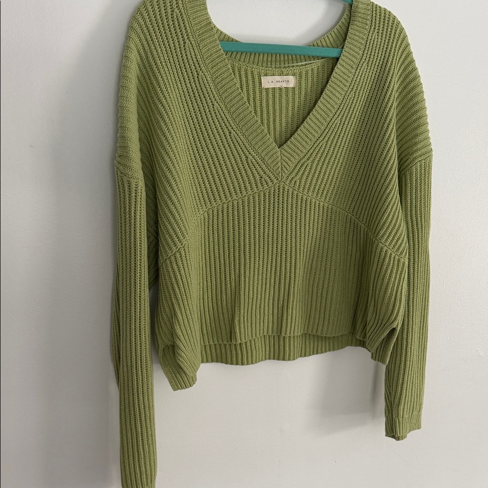 Pacsun Olive Green V-Neck Ribbed Sweater